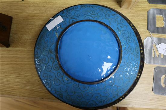 Five Japanese cloisonne enamel dishes of birds amid flowers including a pair largest diameter 30cm